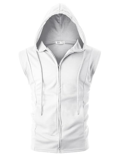 Image of Ohoo Mens Slim Fit Sleeveless Lightweight Zip Up Hooded Sweatshirt Vest Hoodie