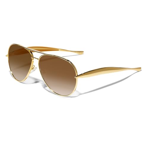 GUVIVI Retro Gold Aviator Sunglasses for Women Men 70s Metal Sun Glasses