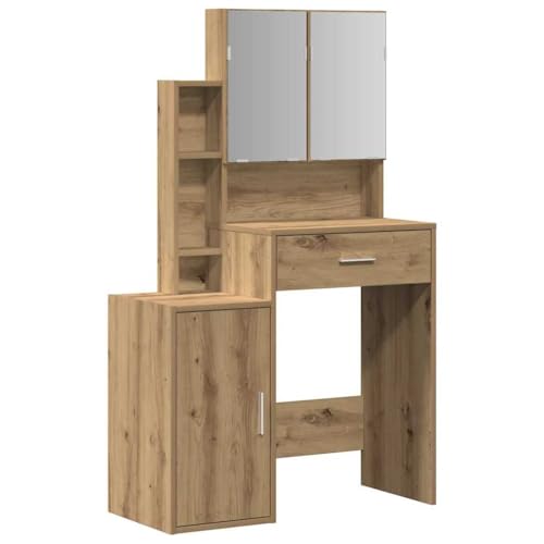 vidaXL Mesa de tocador Elegante de Roble con Espejo y Amplio Almacenamiento | mobiliario Moderno de Madera elaborada para Dormitorio Ideal para Maquillaje, Armario de tocador Estiloso