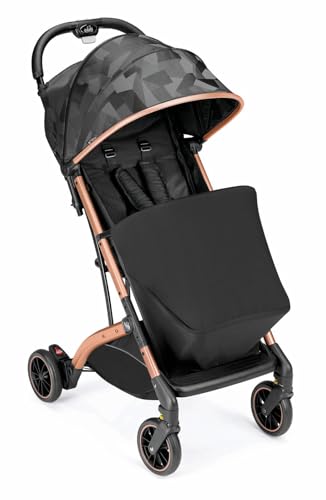 CAM Il Mondo del Bambino - art.832/T194 - Passeggino ultraleggero ed ultracompatto Compass 2.0 - ideale da 0 a 4 anni - chiuso si trasporta come un trolley - JACQUARD NERO