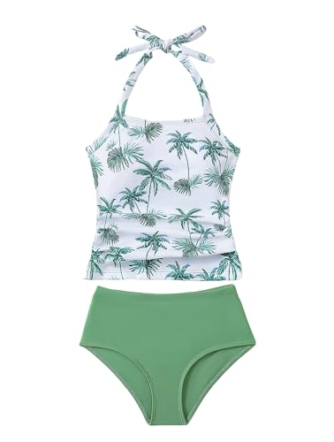 Image of YOURUIKEY Girls Tankini Swimsuit 2 Piece Halterneck Bathing Suit Adjustable Straps and Removable Bra for Girls and Teen 7-16Y
