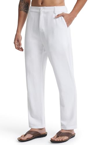 Libin Men's Linen Pants Elastic Waist Lightweight Casual Pants Comfy Summer Beach Travel Lounge Trousers with Pockets