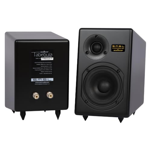 Image of SMSL Bookshelf Speakers Tabebuia, Studio Hi-Fi Speakers for Home Audio Wavecor Custom Drivers, 100 Watts Per Channel, Audiophile HIFI Two-Way Bookshelf Desktop Surround Passive Speaker, Black (Pair)