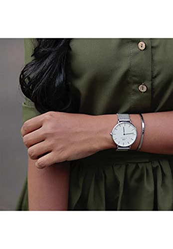 Daniel Wellington Mesh Analog White Dial Unisex Watch-Dw00100306, Silver Band - Image 2