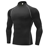 [Sillictor] スポーツインナー メンズ 長袖 ハイネック コンプレッション トップス スポーツシャツ パワーストレッチ アンダーシャツ 大きいサイズ オールシーズン [UVカット・冷感速乾] 3236blk-blk-L