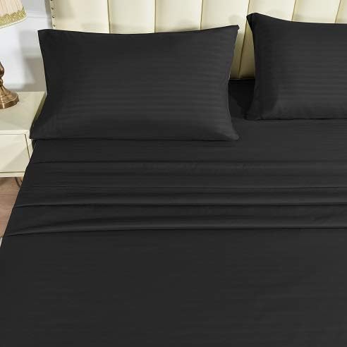 JÁCLER Queen 4 Piece Sheet Set- Microfiber Bedding - Bed Sheets - Extra Soft - Easy Fit - Breathable & Cooling Sheets - Comfy, Wrinkle, Fade - Stain Resistant– Stripe Black