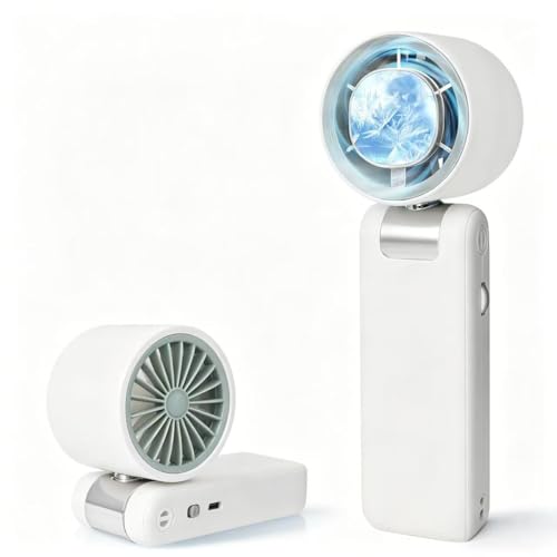 FSUM Portable Handheld Mini Fan with Ice Cooler, Speed (1-199)，with LED Display, USB Rechargeable Rechargeable Personal Fan Small Pocket Fans for Travel/Outdoor/Home/Office(WHITE)
