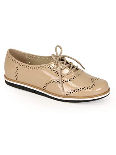 Sapato Oxford Moleca Bico Redondo Verniz Bege - 5613.518 Tamanho:36;Cor:Bege