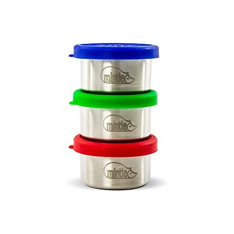 Mintie - Mini Food Storage Containers for Sauces, Dips and More, Earth-Friendly Alternative to Plastic Containers with Lids, Set of 3 Leak-Proof Snack Pots with Silicone Lids for Baby Food and Weaning Cover