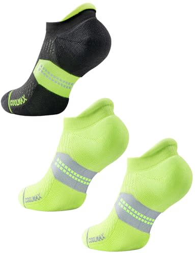 Juclise Julise Calcetines Invisibles para Running Hombre en Bambú Coolmax con Compresión,Acolchados Anti-Ampollas (FR/ES, Números, 42, 47, Regular, Regular, Negro Amarillo*1+Neón Verde*2)