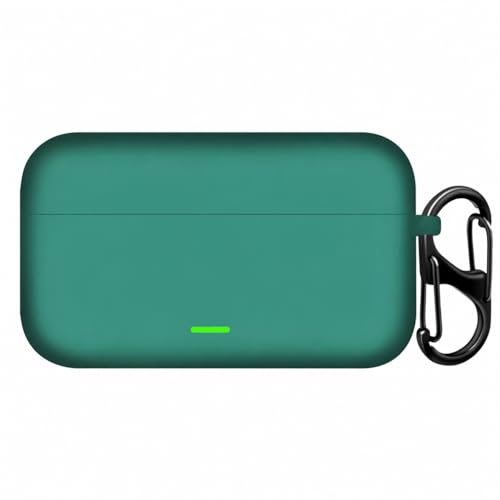Image of Aniex Silicone Case Cover for realme Buds T500 Pro, Shockproof, Anti-Slip, Dustproof, Scratch Resistant, with Carabiner Hook, Full Body Protection (Green)