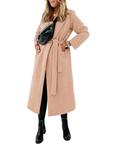 Image of Ladiyo Womens Classic Coat Lapel Collar Open Front Belted Long Jacket