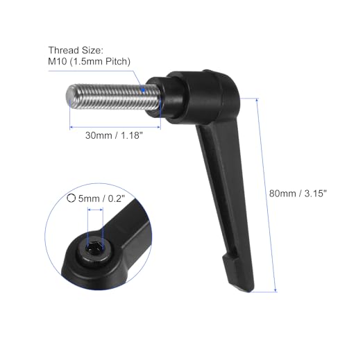 Image of uxcell 2pcs Clamping Lever Handles, M10 x 30mm 304 Stainless Steel Threaded Male Stud, Adjustable Handles Locking Quick Release Ratchet Push Button Bolt Knobs, Black