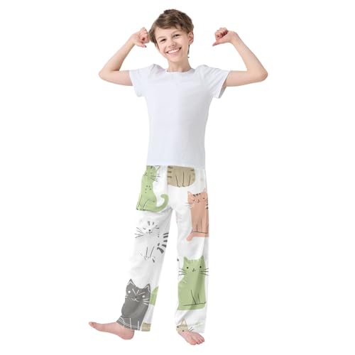 Lovely Cat Boys Long Pants Soft Trousers Elastic Waist Kids Lounge Bottoms with Pockets S-XL3