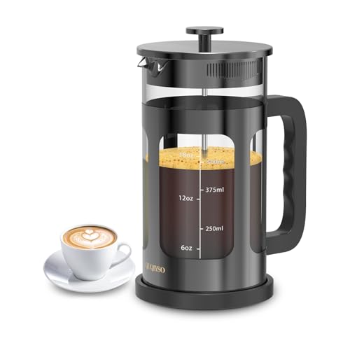 French Press Coffee Maker, French Press 304 Stainless Steel with 4 Filter, Heat Resistant Durable, Easy to Clean, Borosilicate Glass Coffee Press, 100% BPA Free Glass Teapot, 21 ounce, Dark Pewter