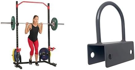 Sunny Health & Fitness Power Zone Squat Stand Rack Power Cage - SF-XF9931 + Unisex's U-Ring Attachment for Power Racks and Cages – SF-XFA005, Black, One Size