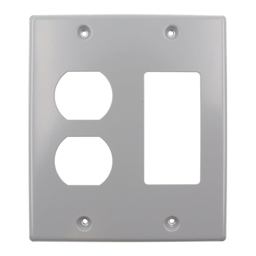 Hubbell Wiring Systems HBL4747BRGY Steel Metal Raceway One Style Line/Duplex Receptacle Opening Cover Plate, 2 Gang, 5-7/16