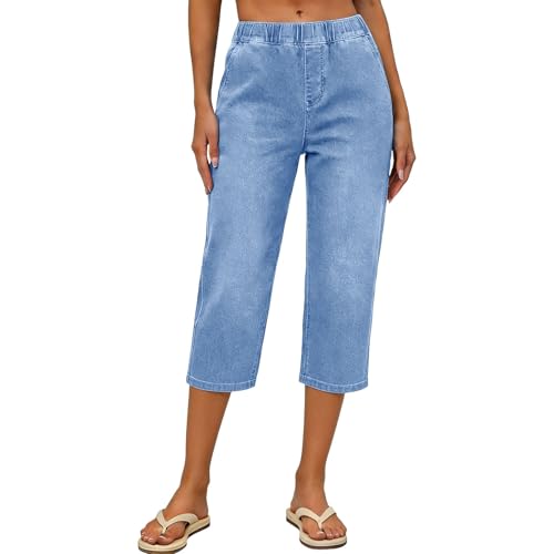 Image of Skinny Jeans Women Cropped Jeggings for Women Denim Legging Cotton Summer Trouser Low Rise Jeans Straight Fit Denim Pants Elasticated Waist Trousers Slimming Soft Lightweight Comfy Wear