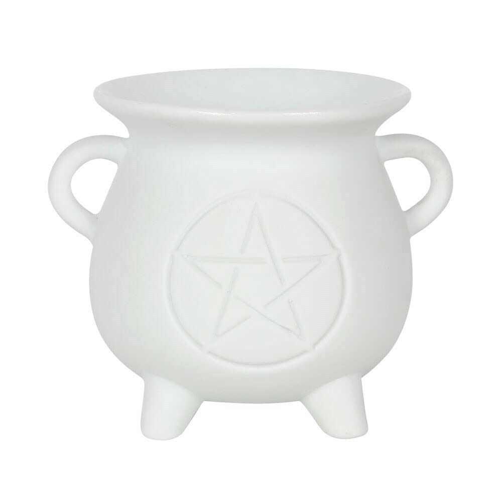 Something Different White Pentagram Cauldron Oil Burner