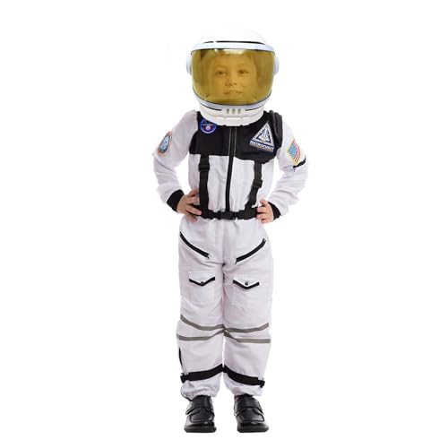 Astronaut NASA Pilot Kostüm mit beweglichem Visierhelm für Kinder, Jungen, Mädchen, Space Kostüm Outfit Rollenspiel für Halloween Party Cosplay Schulklassenzimmer Bühnenperformance-Weiß 3T (3-4 Jahre)