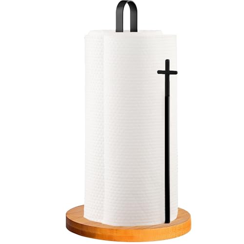Wood Paper Towel Holder Countertop, TONLEA Kitchen Paper Towel Holder FreeStanding with Non-Slip...