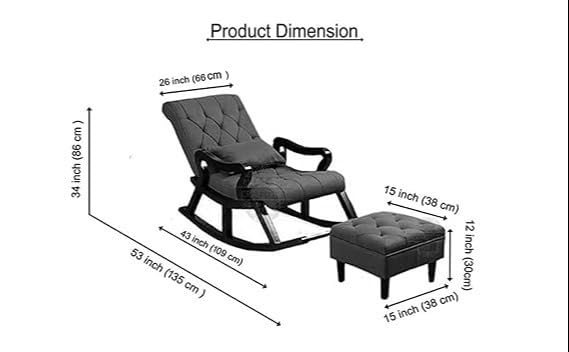 Image of CRAFTCITY Sheesham Wood Elegant Chair with Pillow and Matching Foot Stool /Living Room Chair /Rose Wood Rocking Chair,Pre-Assembled (Off White, Rocking Chair with Ottoman)