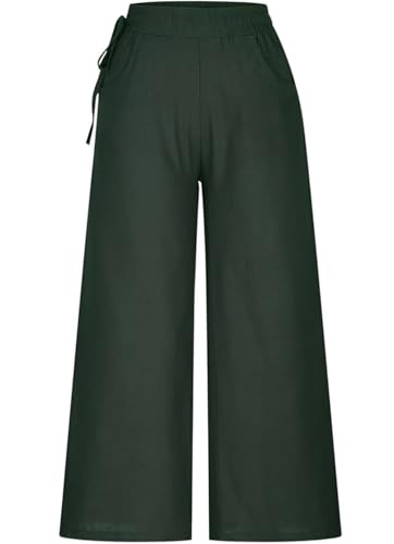 Image of KOTTY Women's Crumble Fabric High Waist Solid Color Drawstring Wide Leg Trousers Loose with Pockets