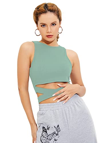 Image of Shasmi Women's & Girl's Black and Orange Solid Ribbed Round Neck Collarless Sleeveless Slim Fit Lace Up Tank Tops (Top 45)