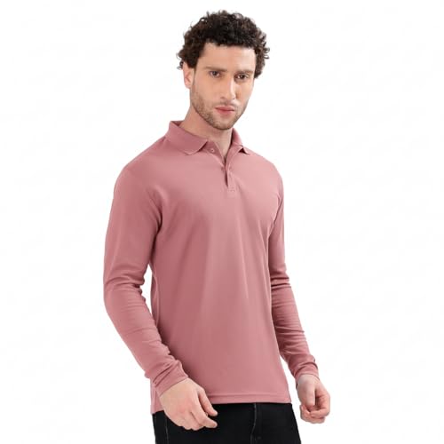 Image of Men's Full Sleeve Collared Soild Color Casual Regular Fit T-Shirt