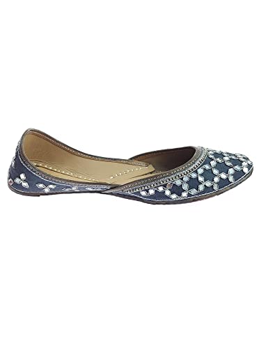 Image of Fulkari Women's Mirror Genuine Soft Leather Juttis | Bite and Pinch Free Jutis | Ladies Punjabi Jutti | Wedding Flat Stylish Mojari | Phulkari Ethnic Flats For Girls |