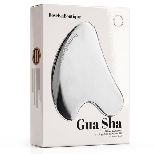 Image of ROSELYNBOUTIQUE Stainless Steel Gua Sha Facial Massager Tool - Cooling Metal Face Sculpting Tool for Daily Skincare Routine, Durable & Easy to Clean
