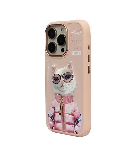 Image of Nimmy Cool 2.0 iPhone 16 Pro Case - White Rich & Beauty | 3D Embroidered Pet Design | Shockproof Protective Cover | Trendy Glasses Series Case for Girls & Women