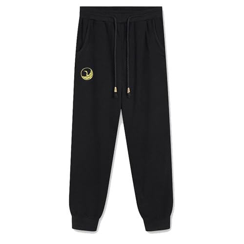 Men's Chinese Crane Cherry Blossom Embroidered Pants Baggy Black Casual Pants Cotton Athletic Pants Summer Pants