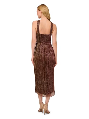 Adrianna Papell Women's Halter Crinkle Metallic Dress2