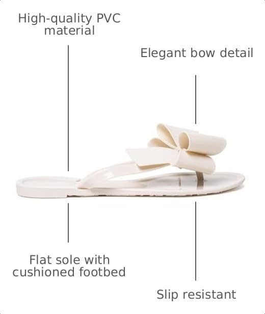 Image of Mtzyoa Women Flip-Flops Flat Sandals Jelly Bow Beach Flat Rivets Rain Cute Dressy Summer Sandals