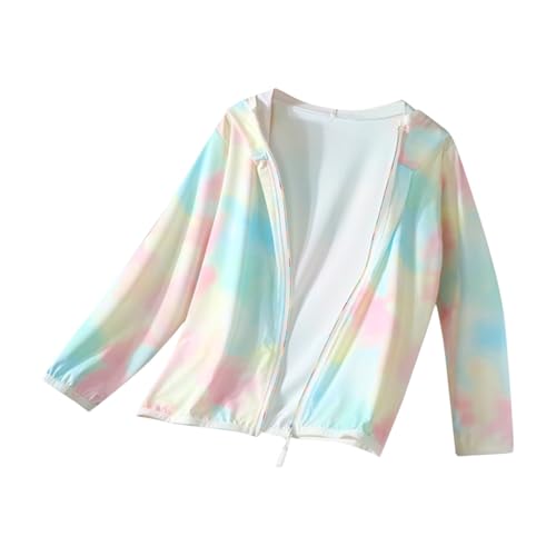 Girls 𝐔𝐏𝐅 50+ Rash Guard Sun Jacket with Hood 𝐔𝐕 𝐏rotection Full Zip Swim Shirts Lightweight Long Sleeve Shirts