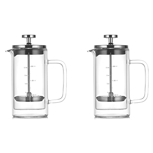 BUAGOUWZ 2X Prensa de Vidrio de Borosilicato de Doble Capa Filtro de Prensa Aparato de Café Cafetera Francesa con Escala
