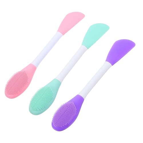 PLAFOPE 3pcs Dual-Head Silicone Face Mask Brush for Skincare and Makeup Application Lightweight Ergonomic Manual Facial Cleansing Tool with Spoon for Mud Masks Portable and Dirt Removal