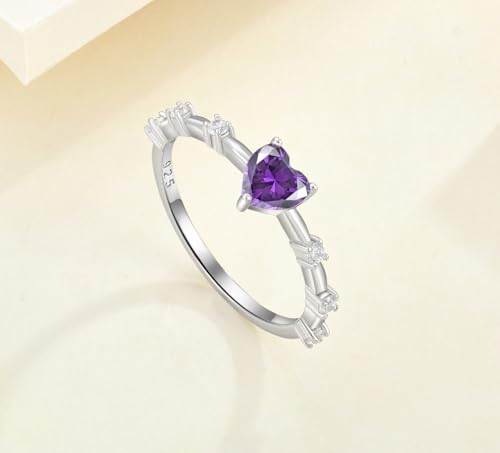Promise Ring for Women 925 Sterling Silver Heart Birthstone Rings Engagement Anniversary Ring Band Jewelry Size 6-93