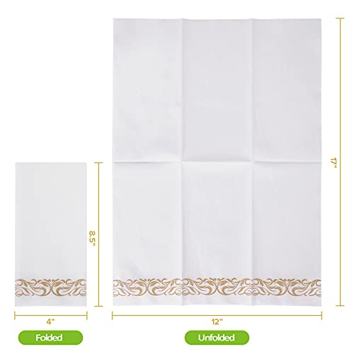 FOCUSLINE 200 Linen Feel Disposable Bathroom Napkins, Soft and Absorbent Paper Guest Towels, Cloth-Like Paper Hand Towels Decorative Napkins for Parties, Weddings, Dinners or Events, Gold, 12" x 17"