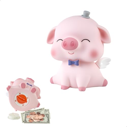 Tirelire Enfant Tirelire Économie Cochon, avec Grande Ouverture en Bas pour Pièces et Billets, Matériaux de Haute Qualité, Charmant Petit Cochon en Rose