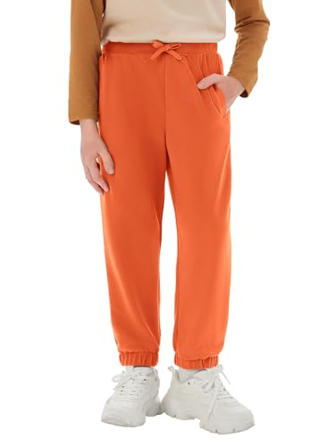 Haloumoning Boys Athletic Sweatpants Basic Elastic Waist Joggers Active Pants with Pockets 5-14 Years Orange