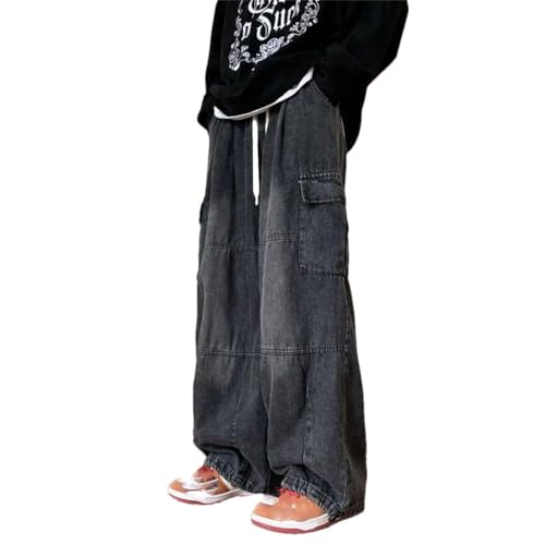 Men's Wide Leg Male Cowboy Pants Trousers Washed Classic Korean Style Denim Jeans