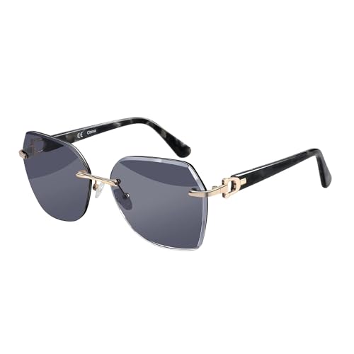 Lunettes de soleil sans monture surdimensionnées femmes géométrique diamant UV