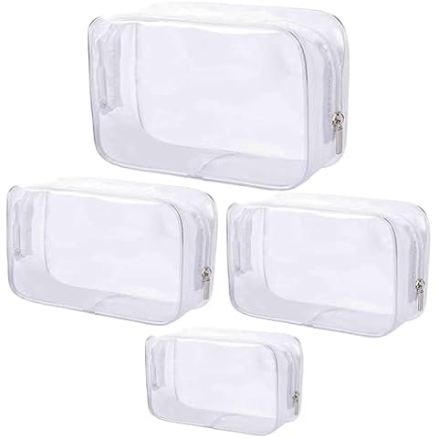 4 PCS Clear Travel Toiletry Bag, PVC Zippered Cosmetic Carry Pouch, Different Sizes Transparent Waterproof Makeup Bag for Travel, Bathroom and Organizing(Small, Medium, Large, X-Large) Cover