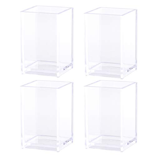 Acrylic Pen Holder Clear Desktop Pencil Cup Stationery Organizer for Office Desk  (4 Pack)