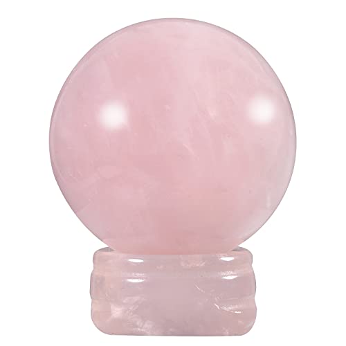 mookaitedecor Natural Rose Quartz Crystal Ball (40mm) with Stand, Polished Stone Sphere Sculpture Figurine for Fengshui Display Divination Home Decoration