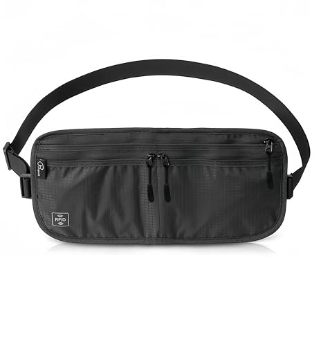Image of Travel Passport Holder 【1 PACK】2 in 1 Slim RFID Blocking Travel Money Belt for Men & Women, Hidden Neck Wallet for Credit Cards, Documents & Cash, Fanny Pack, MA-MO (Black)