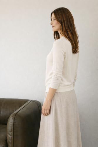 Image of State Cashmere Women's 100% Pure Cashmere Button Front Long Sleeve Crew Neck Cardigan Sweater