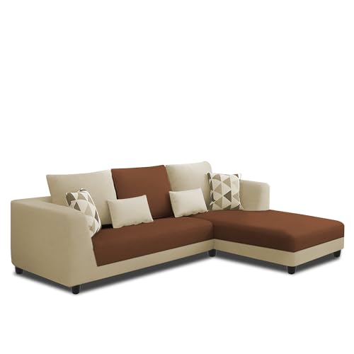Image of Galib RHS 4 Seater L Shape Sofa Set for Living Room (Cream Brown Fabric) Premium Fabric Sofa